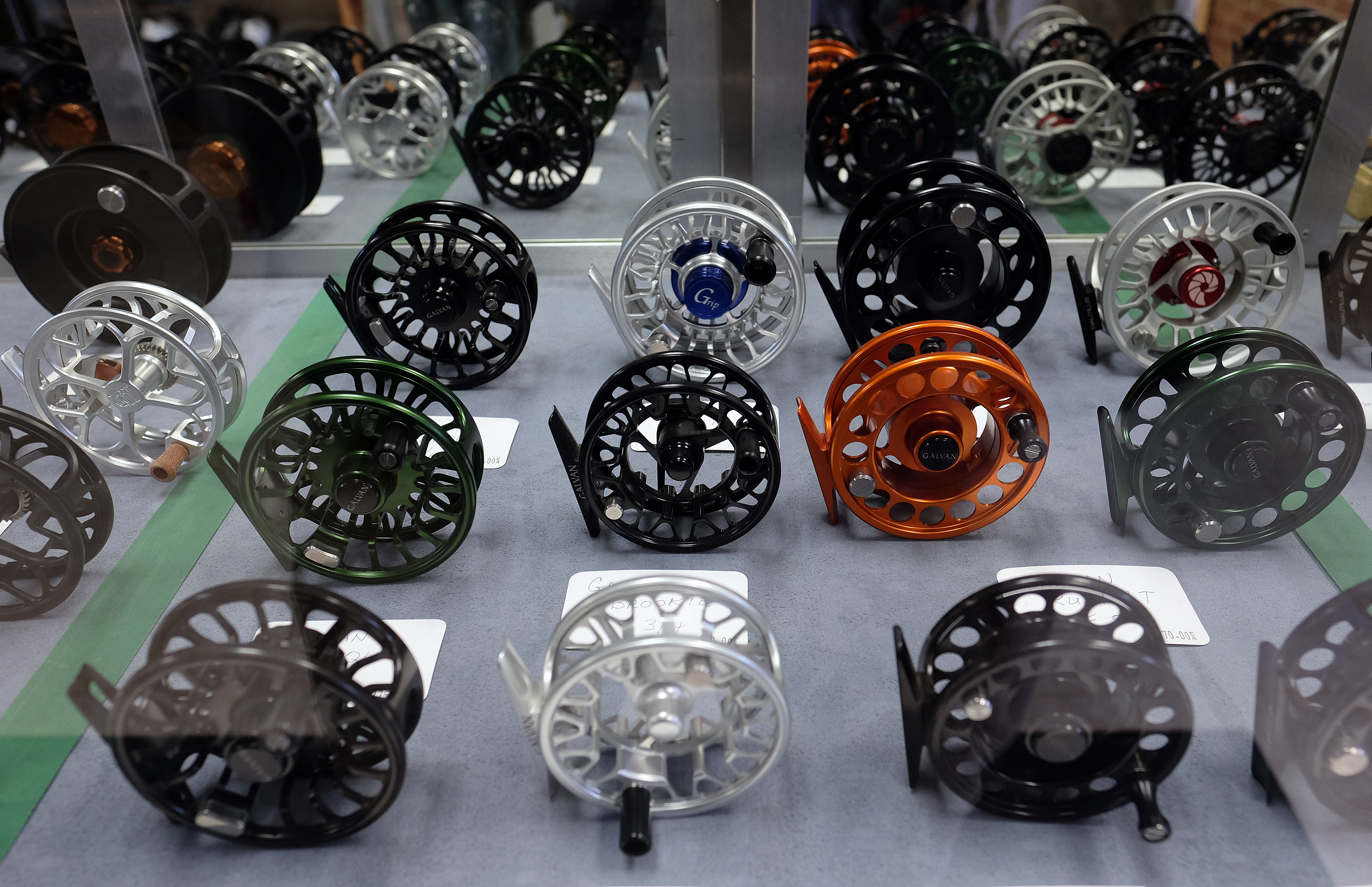 A selection of reels for sale at the South River Fly shop in Waynesboro, Va., Thursday, Oct. 13, 2016. (Photo by Norm Shafer).