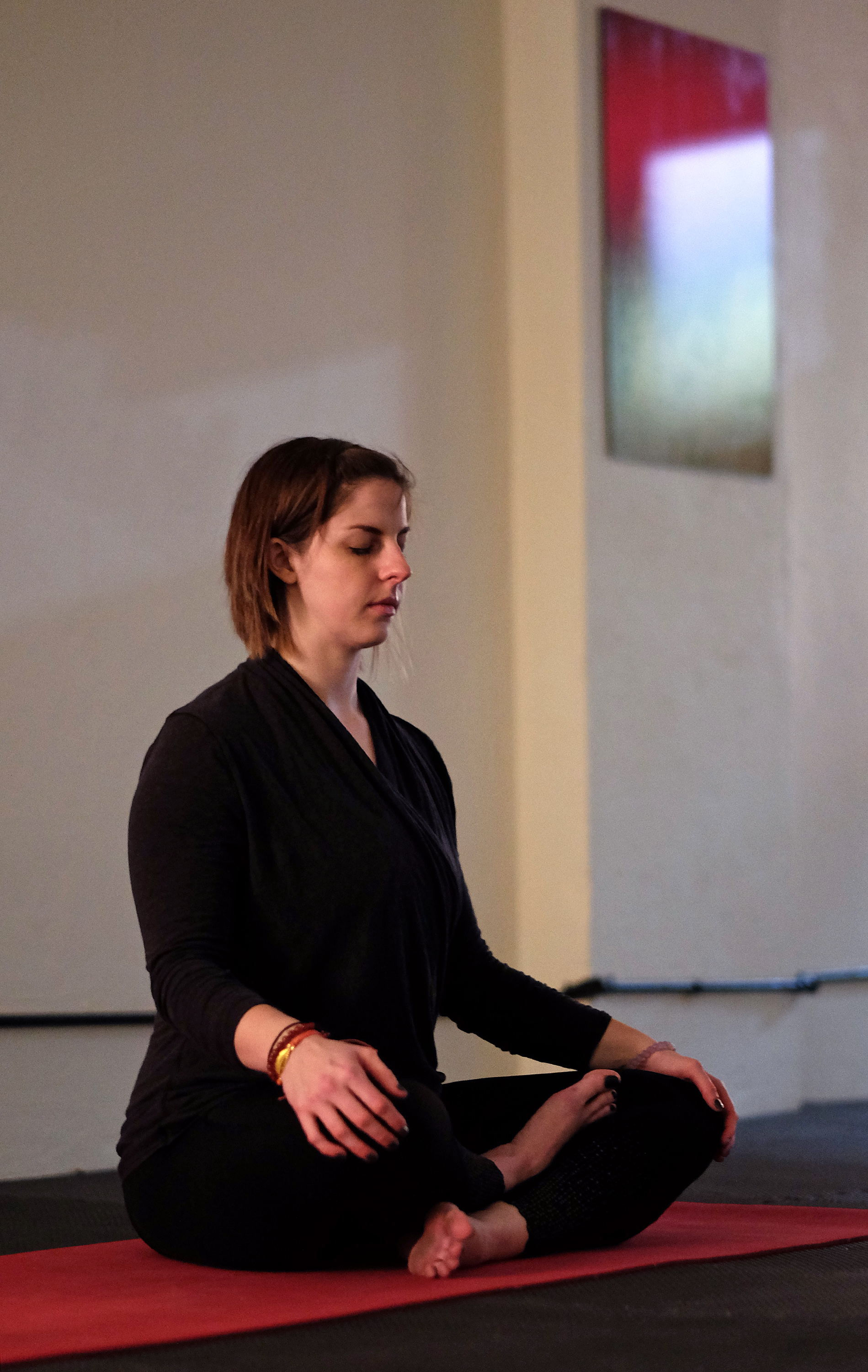Zoe Berg teaches a power Vinyasa yoga class at Birdseed Yoga, Waynesboro, Va. Wednesday Nov. 23, 2016. (Photo by Norm Shafer).
